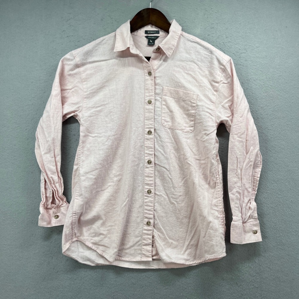 Eddie Bauer Button Up Shirt Womens XS‎ Pink 100% Cotton Boyfriend Fit Casual
